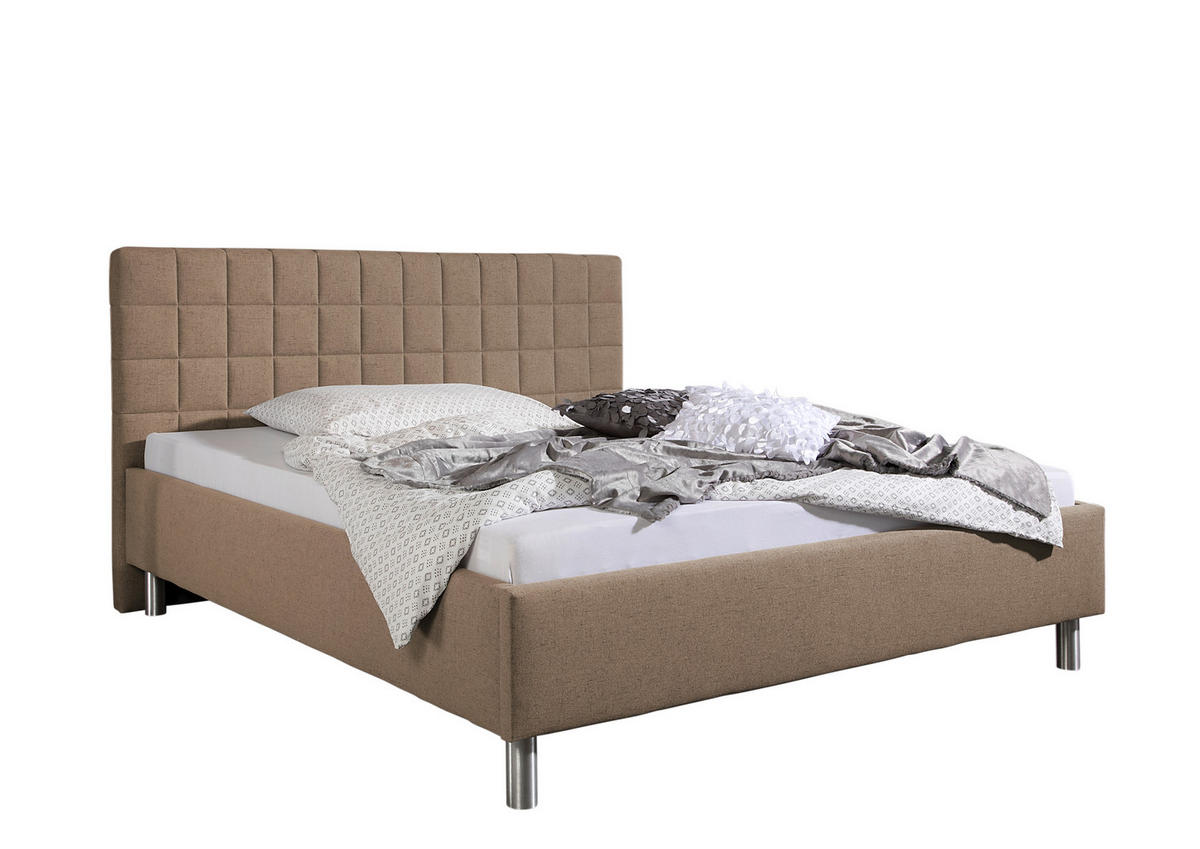 POLSTERBETT 100/200 cm,  in Hellbraun,  - Hellbraun/Alufarben, MODERN, Textil/Metall (100/200cm) - Livetastic