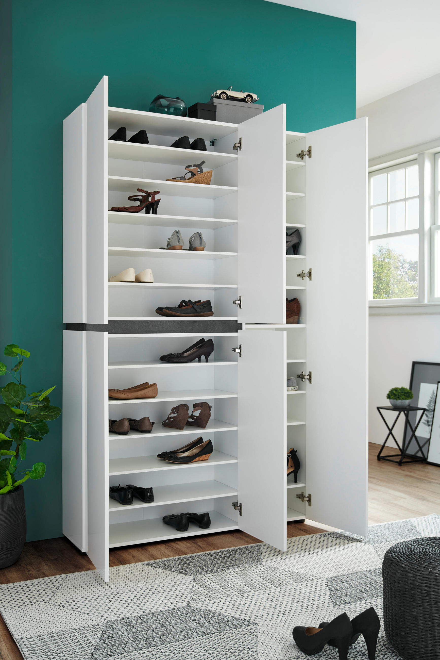 SCHUHSCHRANK Anthrazit, Weiß - Anthrazit/Schwarz, Design, Holzwerkstoff/Kunststoff (120,2/200/34cm) - Voleo