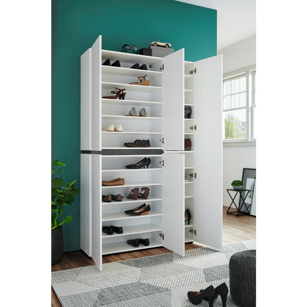 Thumbnail - Voleo Schuhschrank, Anthrazit, Weiß, Holzwerkstoff, 20 Fächer, 120.2x200x34 cm, erweiterbar, Typenauswahl, Beimöbel erhä...
