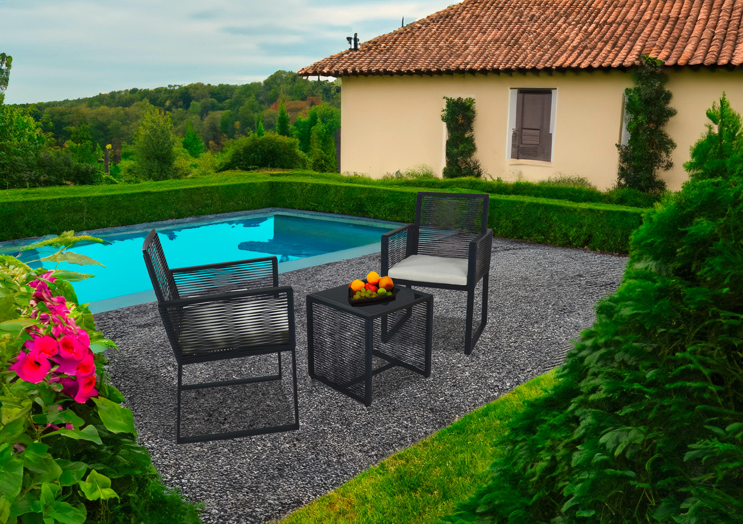 GARTENSET  - Schwarz, MODERN, Glas/Kunststoff - MID.YOU