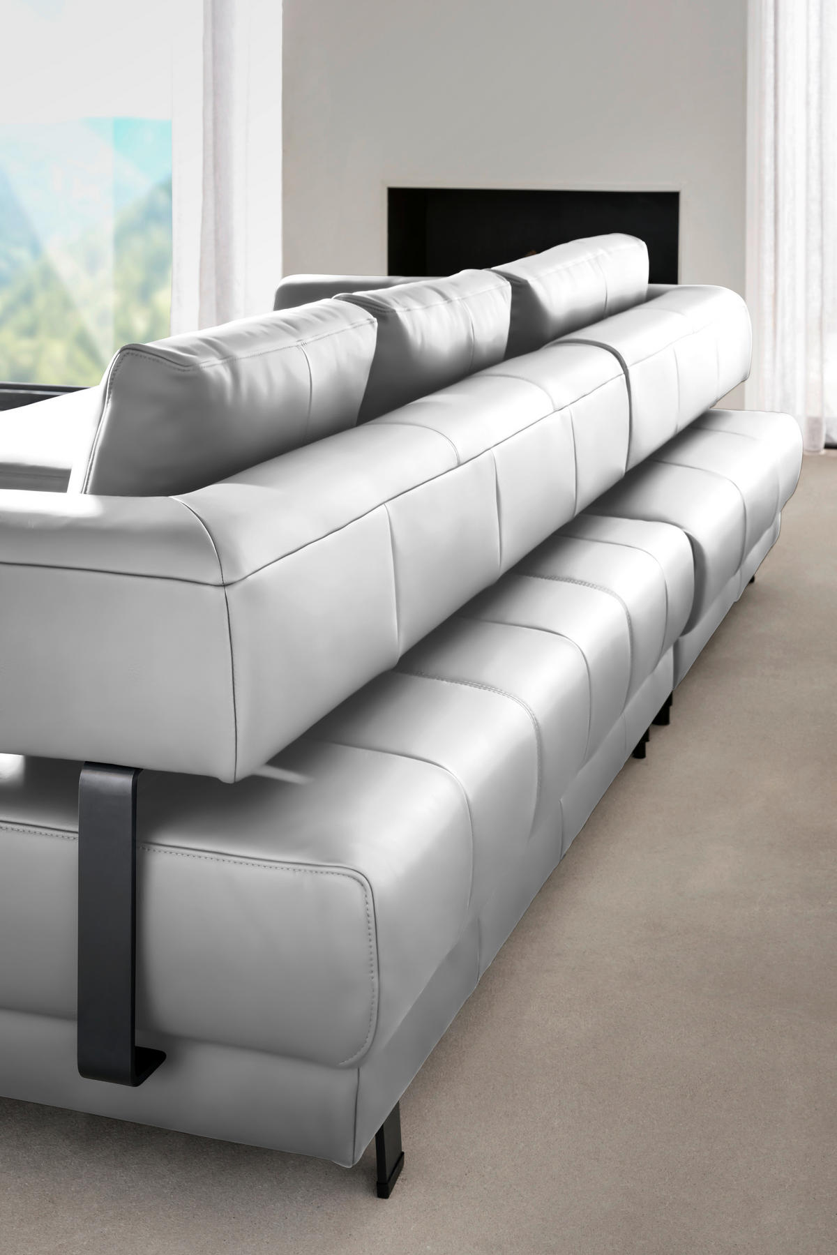 ECKSOFA in Echtleder Weiss  - Weiss/Schwarz, Design, Leder/Metall (188/307cm)