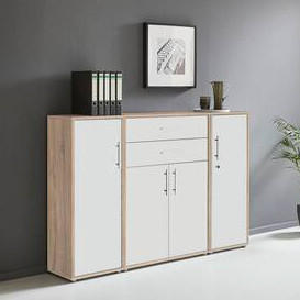 AKTENSCHRANK Weiß, Sonoma Eiche  - Weiß/Sonoma Eiche, MODERN, Holzwerkstoff (172,6/113,6/33cm) - MID.YOU