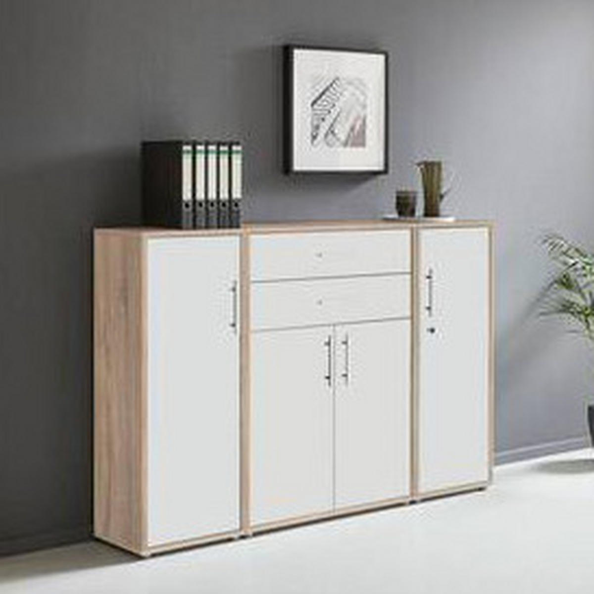 AKTENSCHRANK Sonoma Eiche, Weiß  - Weiß/Sonoma Eiche, MODERN, Holzwerkstoff (172,6/113,6/33cm) - MID.YOU