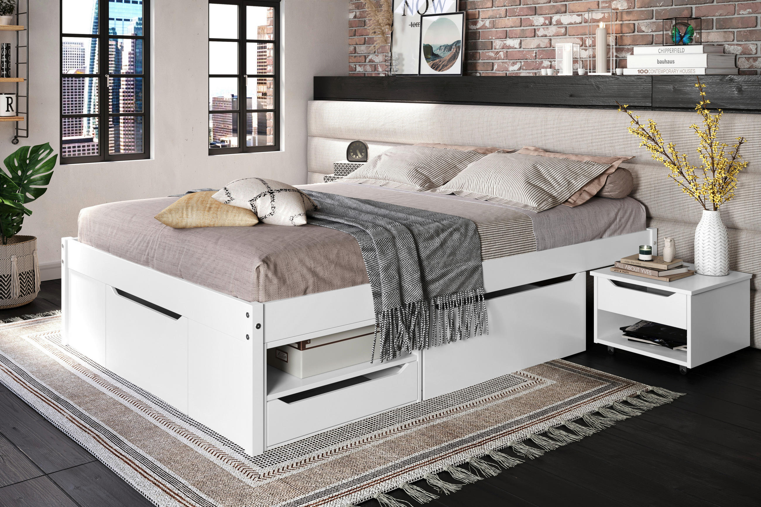 KREVET S PROSTOR. ZA ODLAGANJ 140/200 cm bijela - bijela/prirodne boje, Basics, drvni materijal/drvo (140/200cm) - MID.YOU