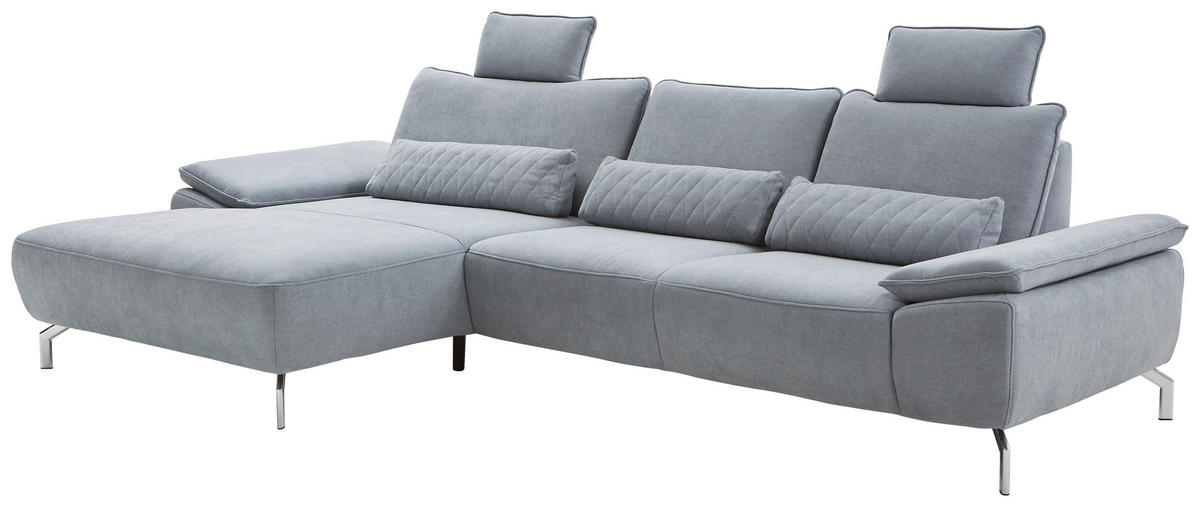 ECKSOFA MR 270 Pastellblau Chenille  - Chromfarben/Pastellblau, Design, Textil/Metall (181/335cm) - Musterring