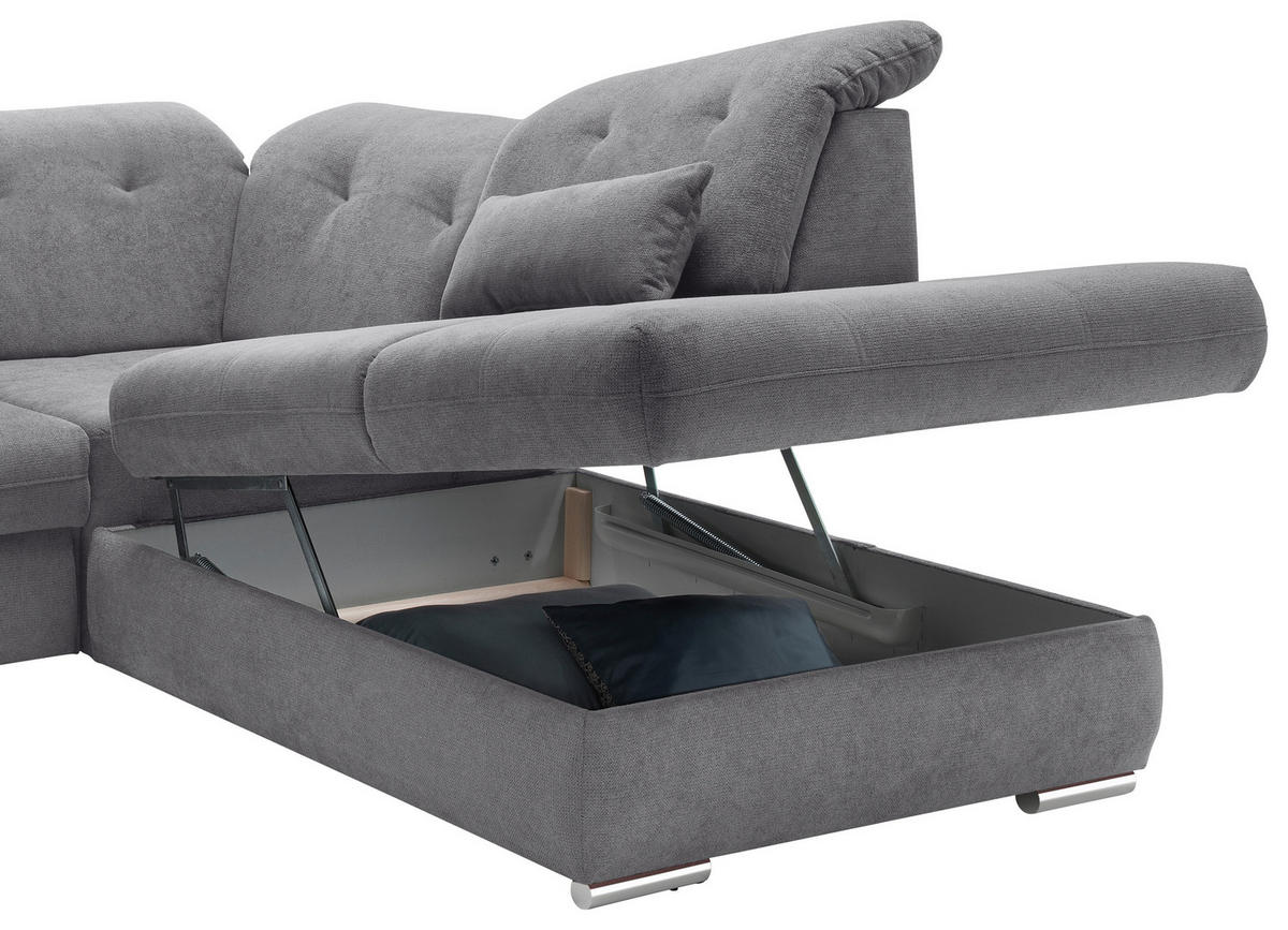 ECKSOFA in Chenille Dunkelgrau  - Chromfarben/Dunkelgrau, Modern, Textil/Metall (280/254cm) - Livetastic