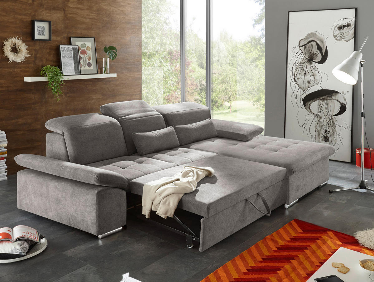 ECKSOFA in Mikrovelours Schlammfarben  276/188 cm  - Schlammfarben/Silberfarben, KONVENTIONELL, Holzwerkstoff/Kunststoff (276/188cm) - MID.YOU