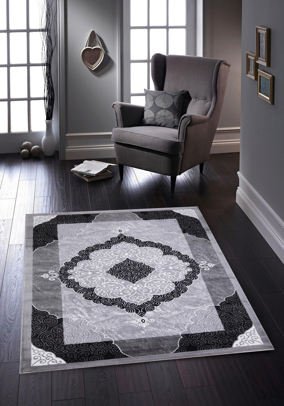 VINTAGE-TEPPICH 80/150 cm 39176 Grau, Schwarz  - Schwarz/Grau, LIFESTYLE, Textil (80/150cm)