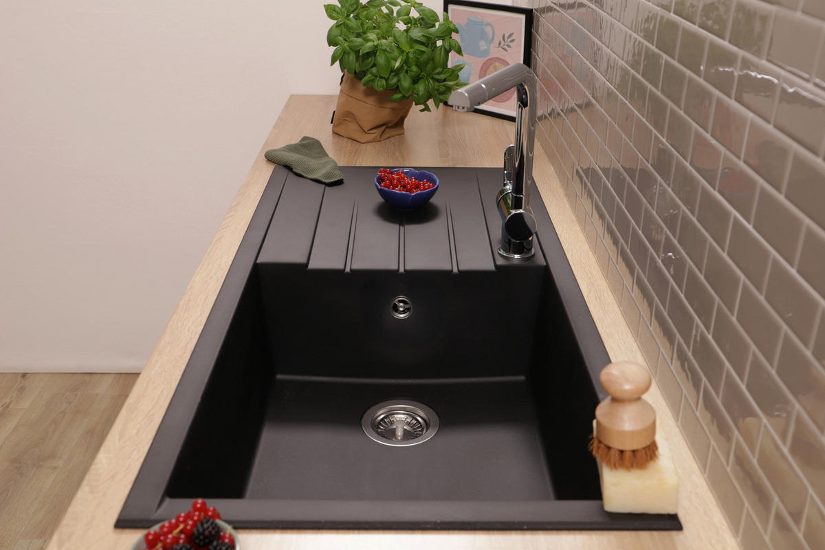 SPÜLE HOUSTON100X501BS  - Schwarz, Trend, Glas/Kunststoff (100/21/50cm) - Respekta