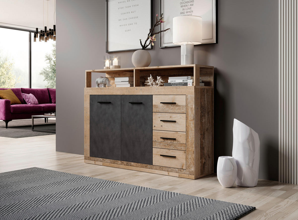 KOMMODE  in 119,5/96,8/32 cm  - Eichefarben/Anthrazit, Design, Holzwerkstoff/Kunststoff (119,5/96,8/32cm) - MID.YOU