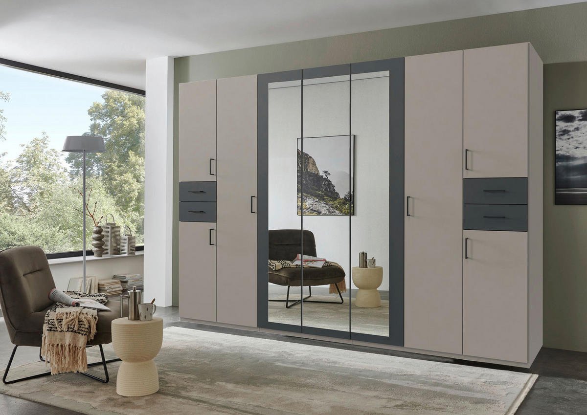 DREHTÜRENSCHRANK in Graphitfarben, Grau, Sahara  - Schwarz/Graphitfarben, Basics, Glas/Holzwerkstoff (313/208/58cm) - MID.YOU
