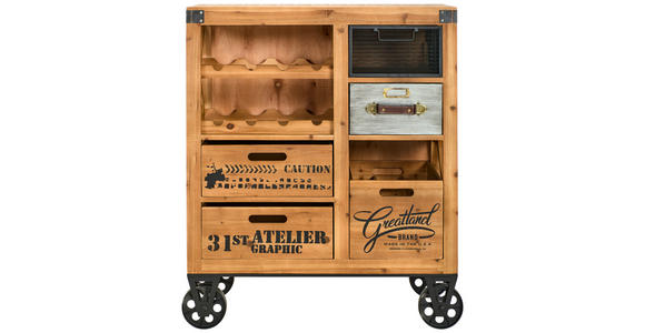 BARWAGEN Tanne massiv Grau, Naturfarben, Schwarz  - Schwarz/Naturfarben, LIFESTYLE, Holz/Metall (82,5/32,5/98cm) - Landscape