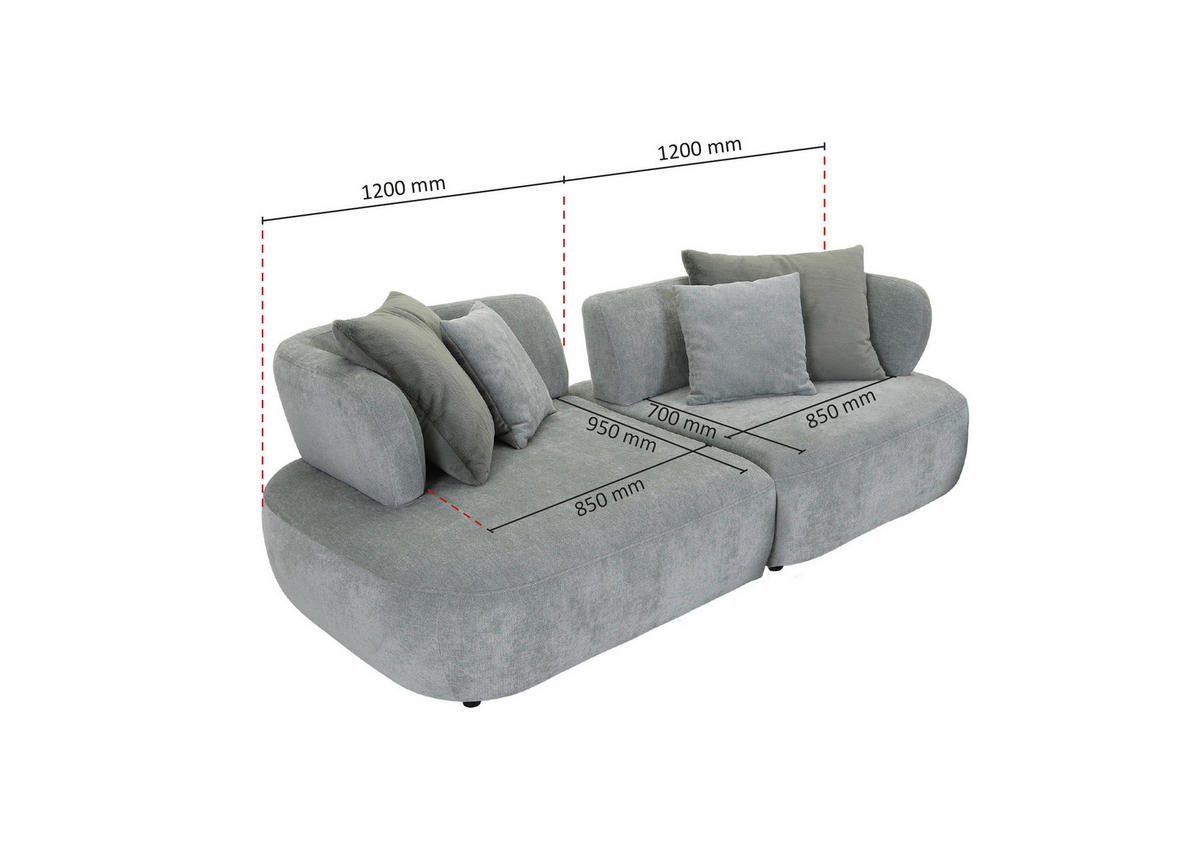 BIGSOFA Flachgewebe Mintgrün  - Salbeigrün/Schwarz, MODERN, Kunststoff/Textil (240/80/120cm) - Ambia Home