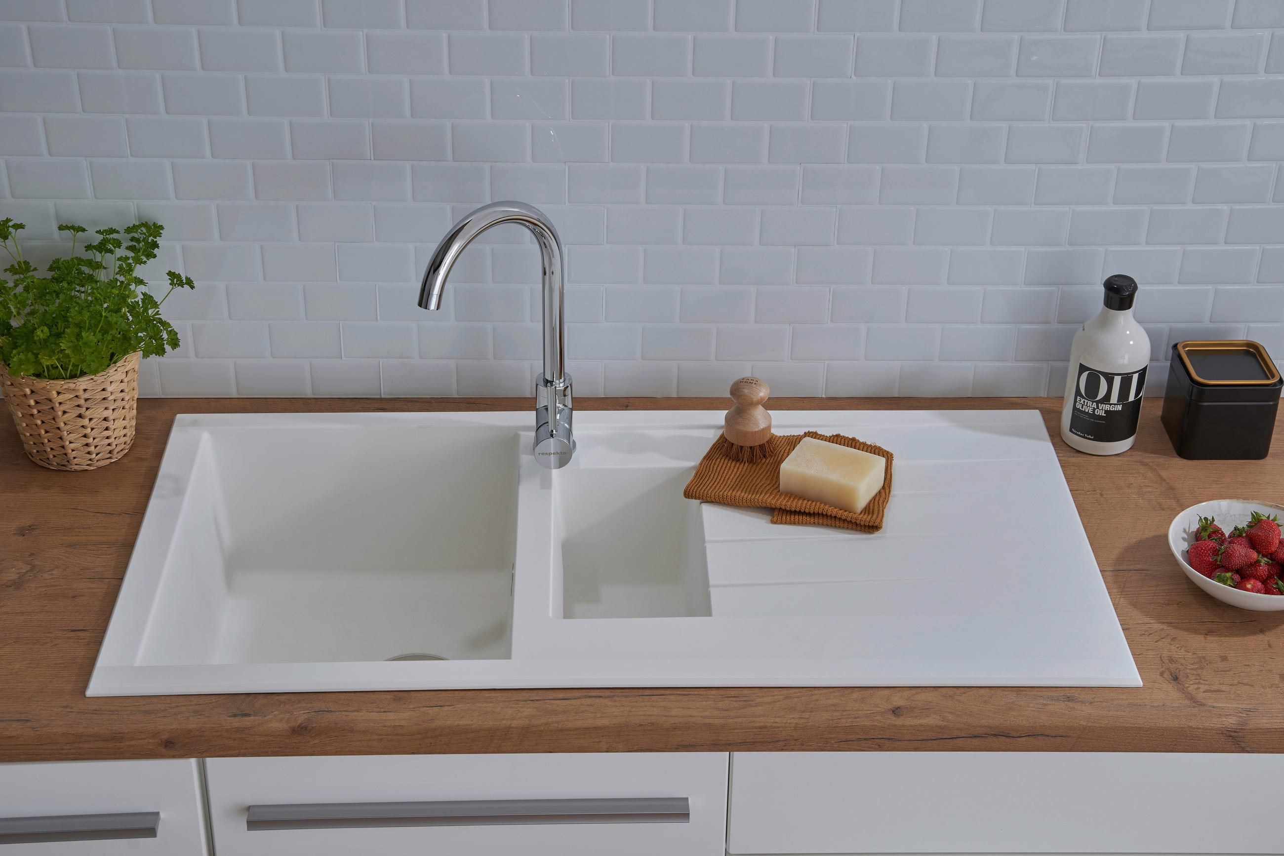 SPÜLE 1712ALINEO100X50W  - Weiß, Trend, Stein (100/21/50cm) - Respekta