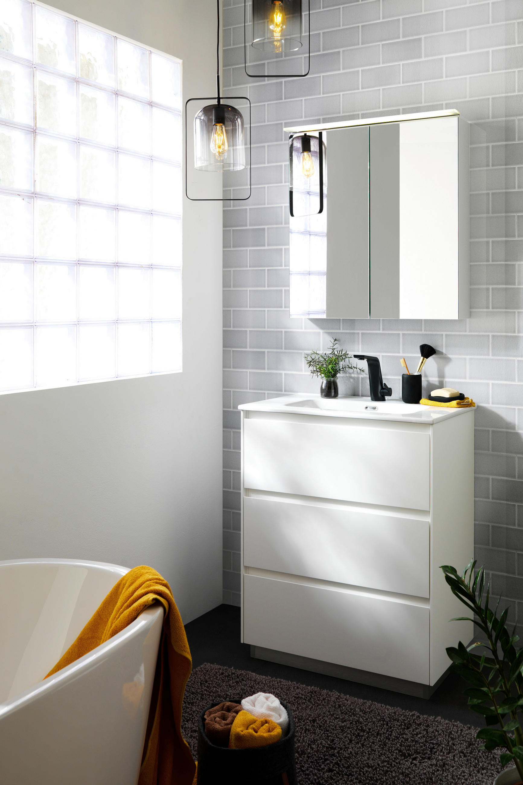 BADEZIMMER  in 70 cm  - Weiß, KONVENTIONELL, Glas/Keramik (70cm) - Emilio Belluti