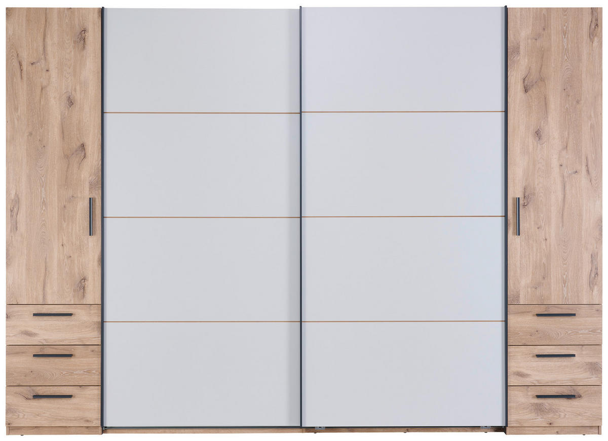 KOMBISCHRANK 311,9/225,5/61 cm 2+2-türig  - Eichefarben/Hellgrau, KONVENTIONELL, Holzwerkstoff/Kunststoff (311,9/225,5/61cm) - Xora