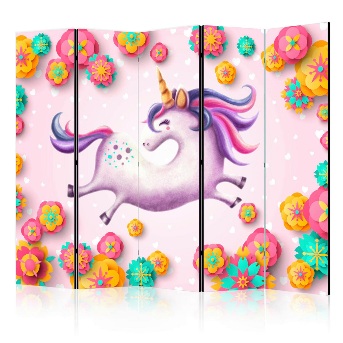 PARAVENT mit 5  Flügel - Pink/Violett, Basics, Holz/Textil (225/172/3cm) - artgeist