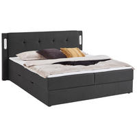 BOXBETT 180/200 cm,  in Schwarz, Matratze, gepolstertes Kopfteil, Bettkasten, Topper, H3 = fest  - Schwarz, Basics, Holz/Textil (180/200cm) - Boxxx