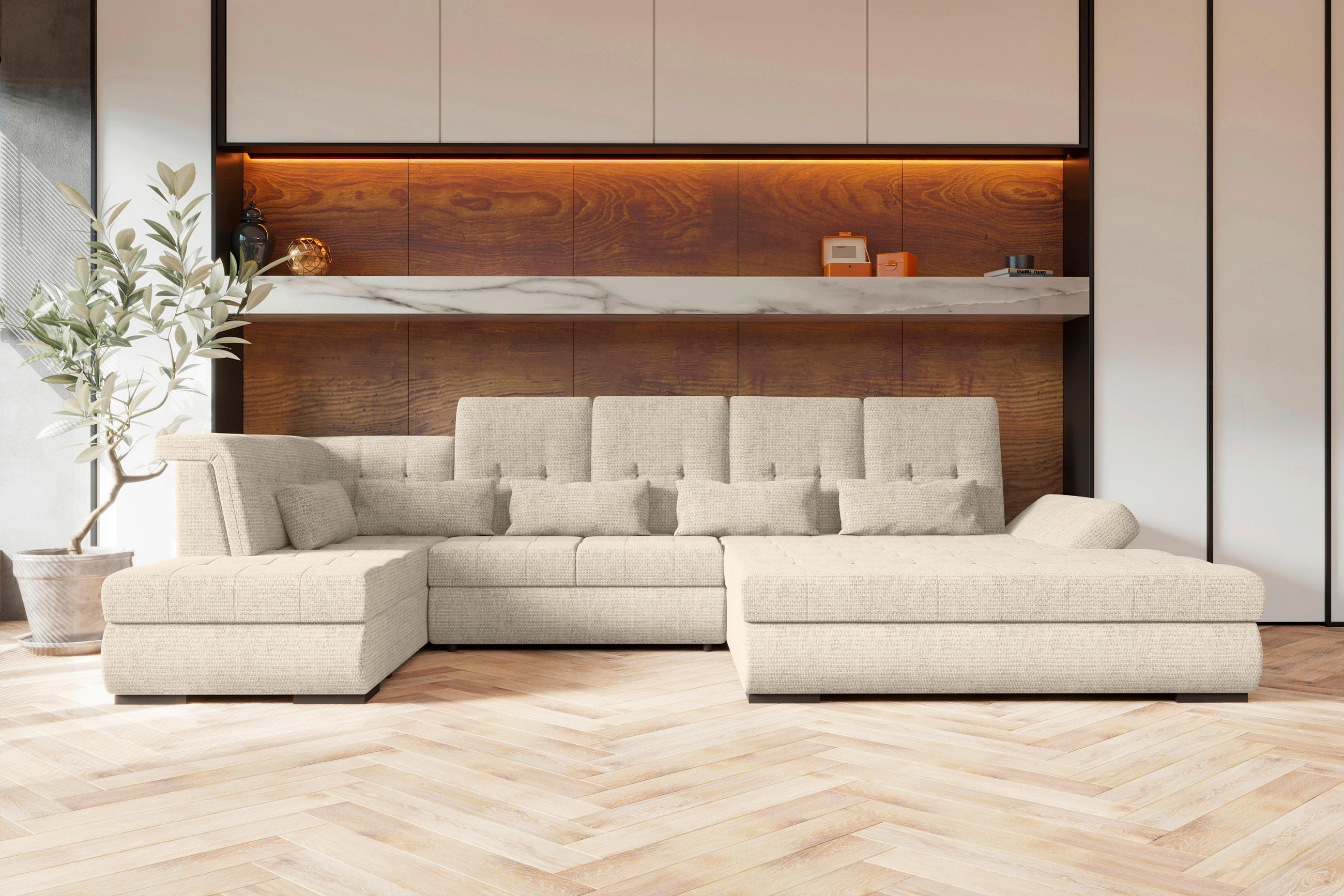 WOHNLANDSCHAFT Perlmutt Struktur  - Perlmutt/Schwarz, KONVENTIONELL, Kunststoff/Textil (222/358/212cm) - Carryhome