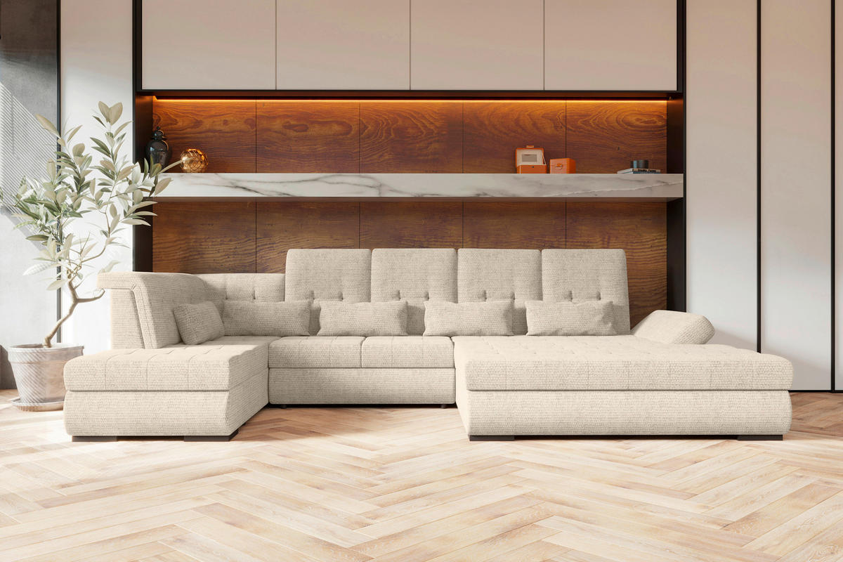 WOHNLANDSCHAFT Perlmutt Struktur  - Perlmutt/Schwarz, KONVENTIONELL, Kunststoff/Textil (222/358/212cm) - Carryhome