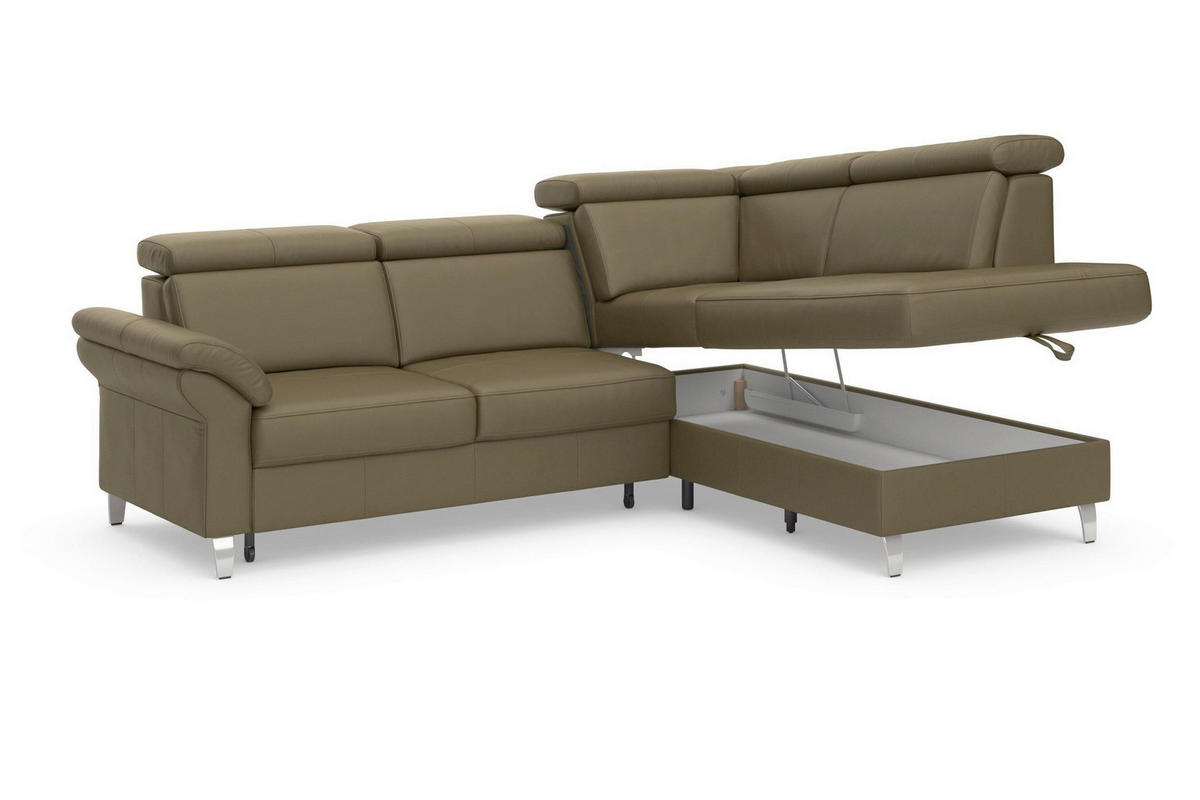 ROHOVÁ SEDAČKA, textil, koža, olivovozelená - olivovozelená/chrómová, Basics, kov/koža (245/194cm) - Sit & More
