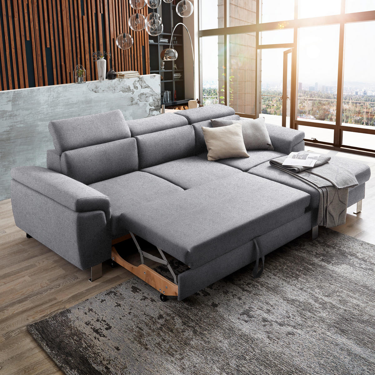 ECKSOFA in Webstoff Hellgrau  - Silberfarben/Hellgrau, Design, Textil/Metall (250/167cm) - Xora