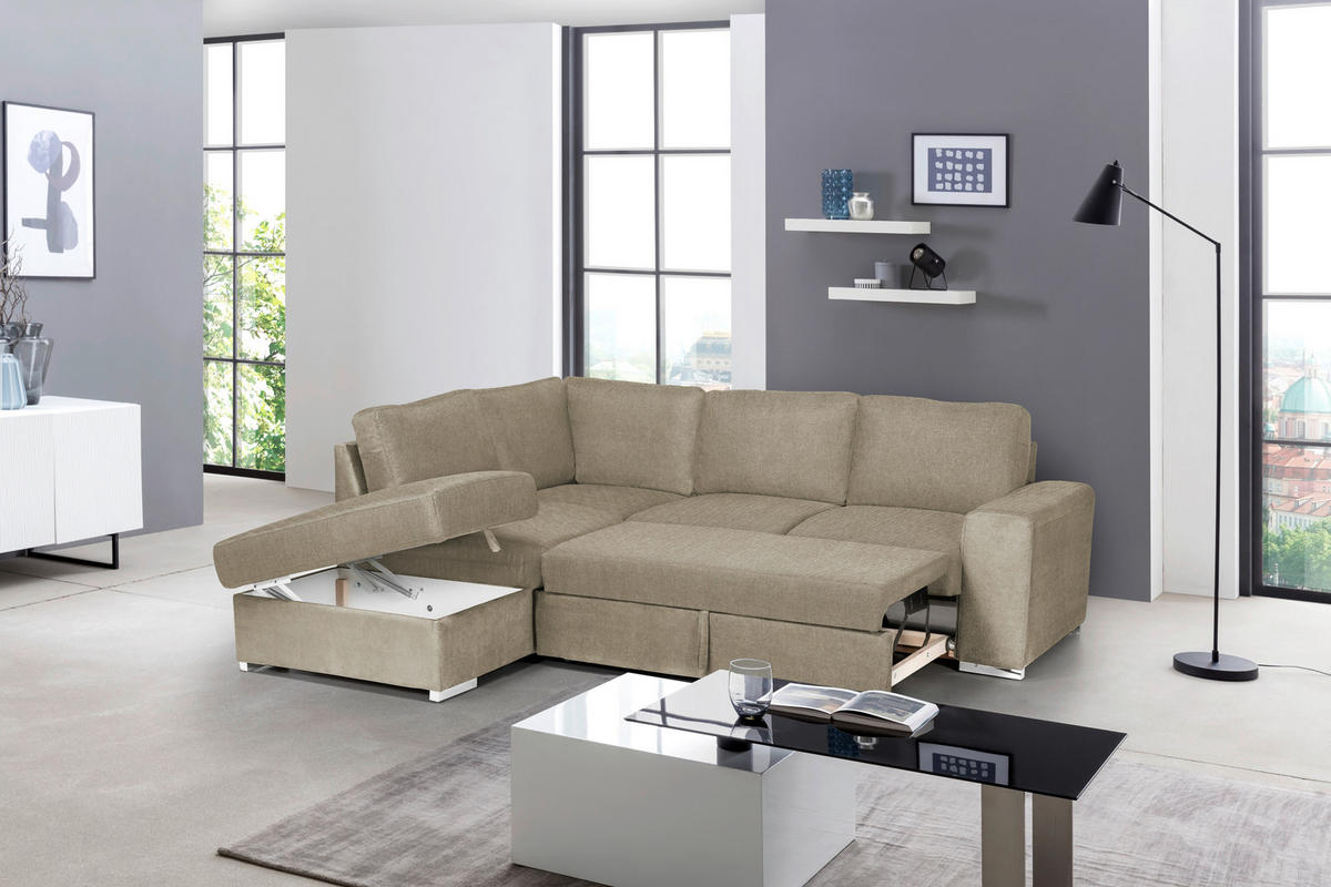 ECKSOFA Cappuccino Mikrofaser  - Chromfarben/Cappuccino, KONVENTIONELL, Textil/Metall (213/248cm) - MID.YOU
