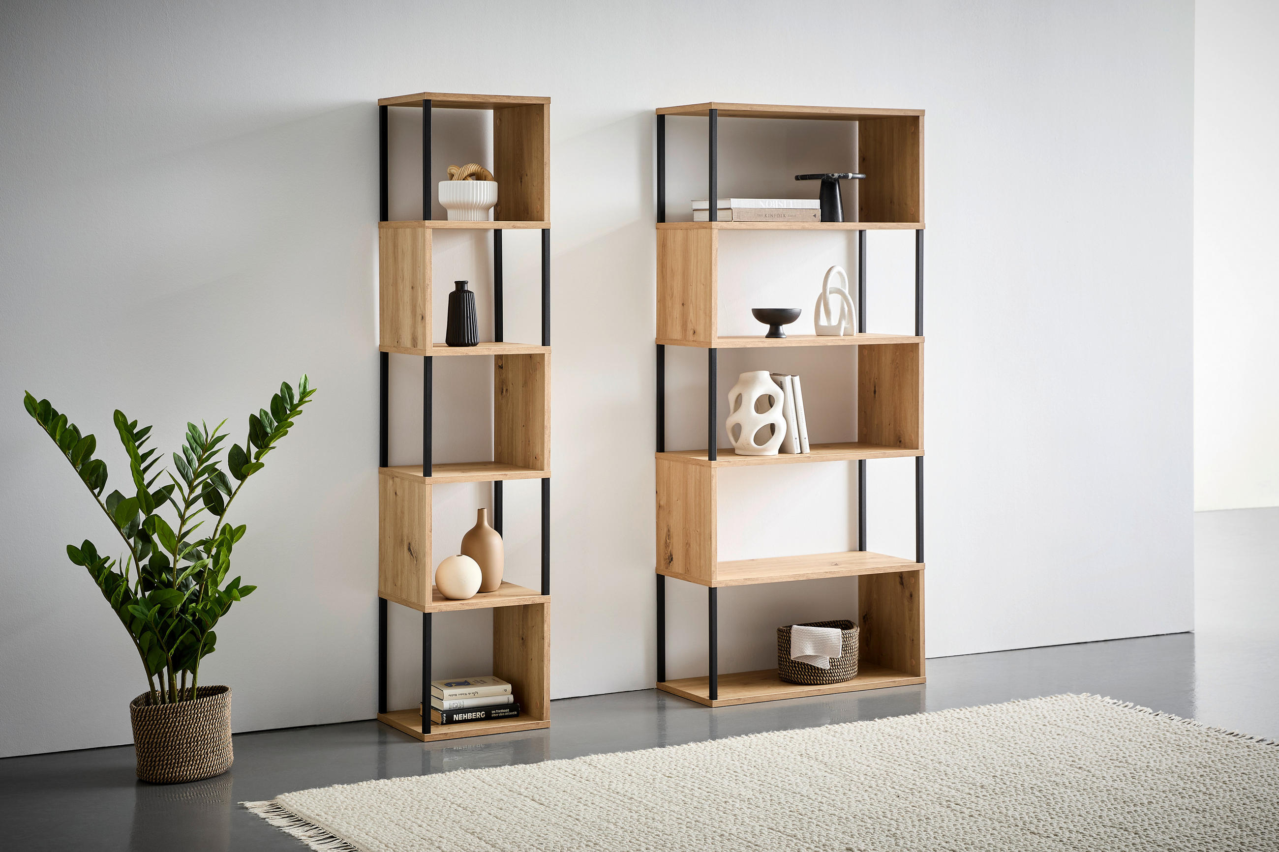 REGAL Eiche Artisan, Schwarz  - Schwarz/Eiche Artisan, Basics, Holzwerkstoff/Metall (35/161/30cm) - Xora