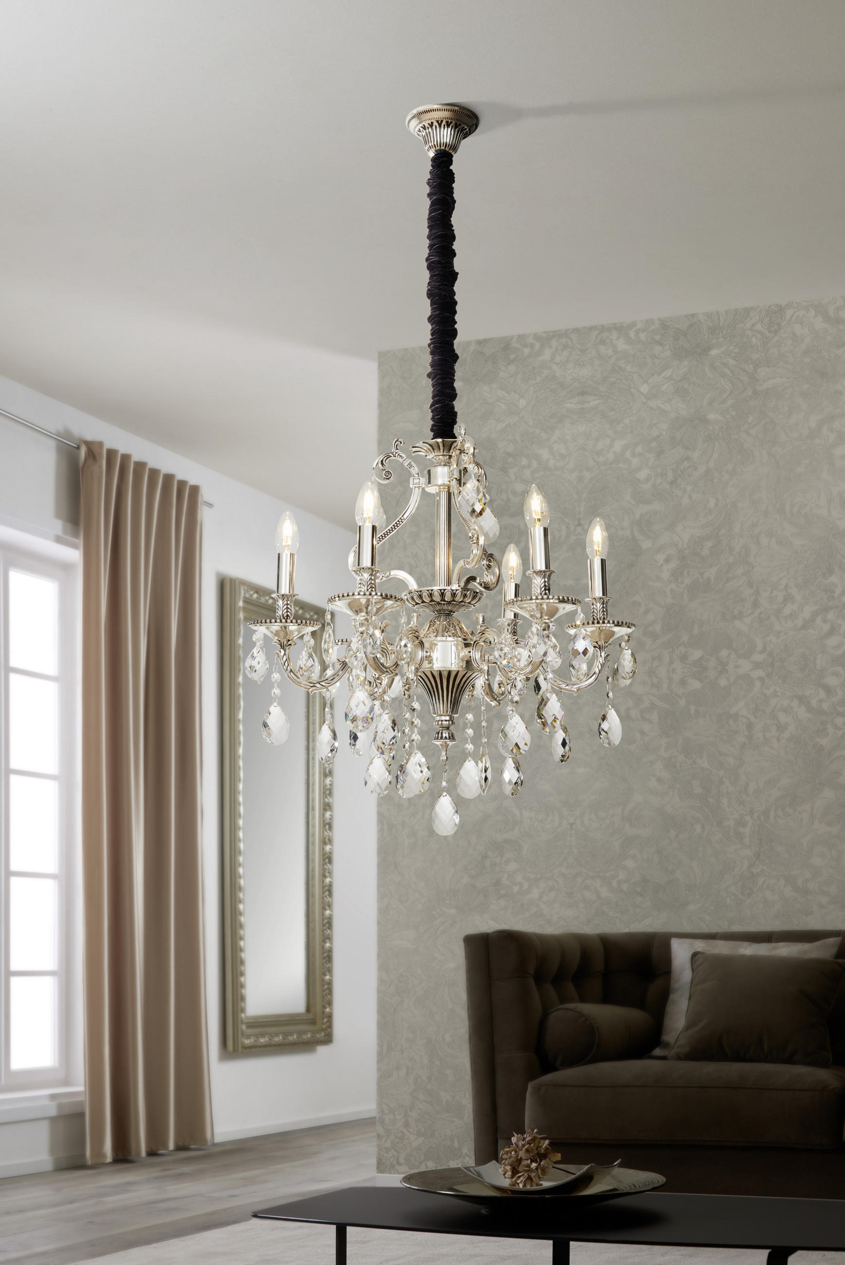 KRISTALL-HÄNGELEUCHTE 58/372 cm   - Chromfarben, KONVENTIONELL, Glas/Metall (58/372cm) - Glandor