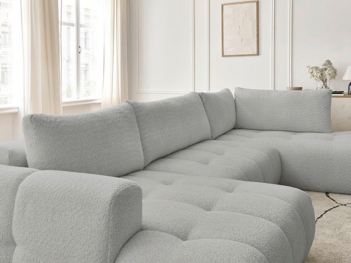 WOHNLANDSCHAFT  FUJI  Hellgrau Bouclé  - Hellgrau/Schwarz, MODERN, Kunststoff/Textil (160/377/204cm)