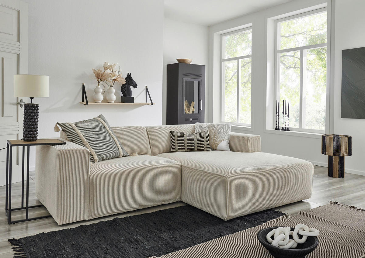 HÖRNSOFFA i manchester cremefärgad  - svart/cremefärgad, Design, textil/plast (234/161cm) - Livetastic