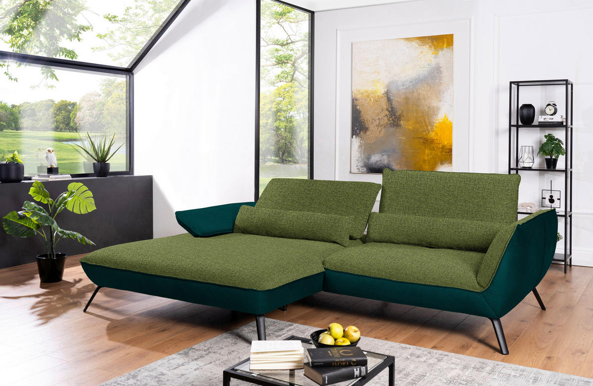 ECKSOFA in Flachgewebe Grün  - Schwarz/Grün, Design, Textil/Metall (191/273cm) - Moderano