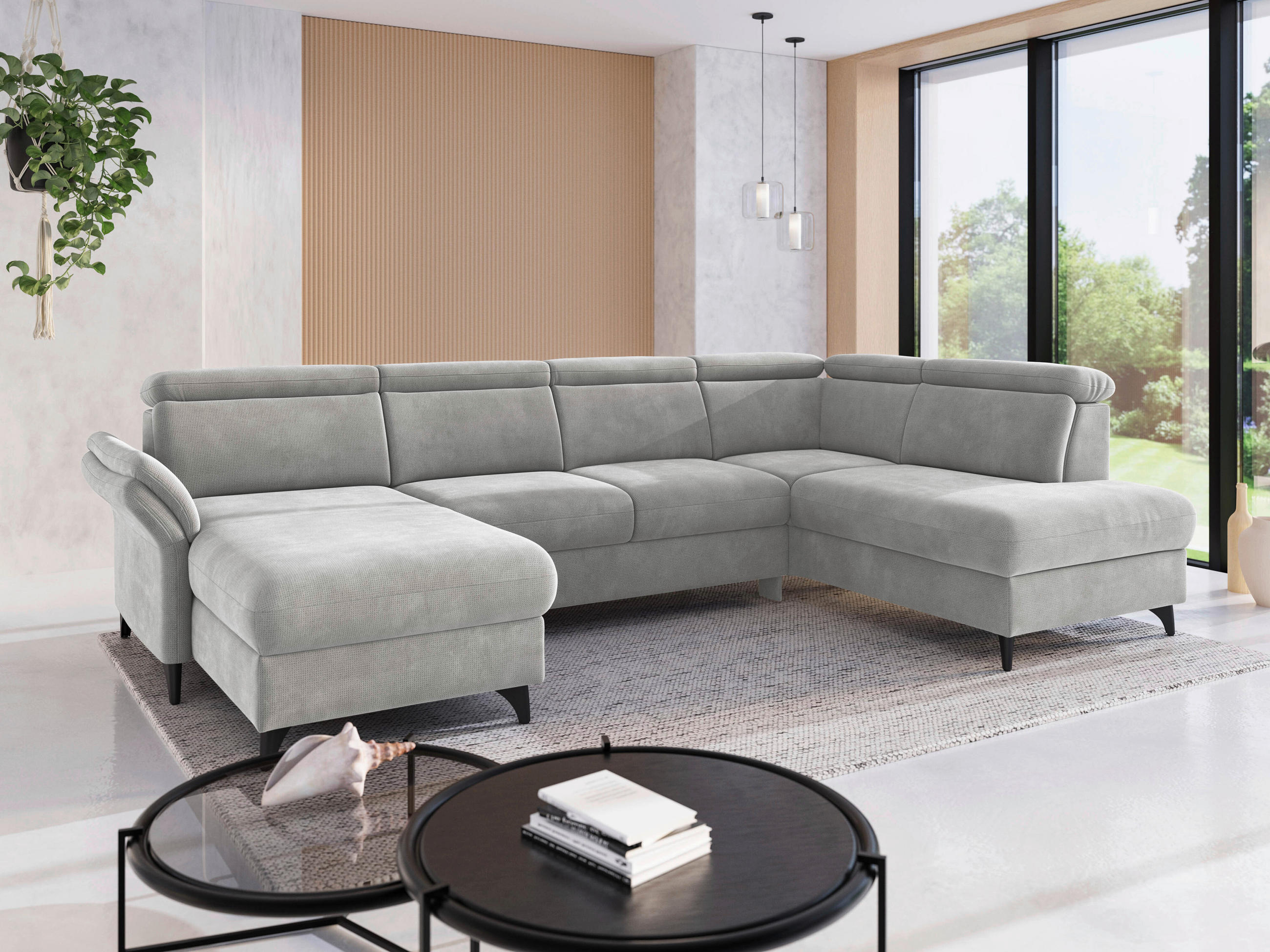 WOHNLANDSCHAFT GLENDALE E Silberfarben Flachgewebe  - Silberfarben/Schwarz, KONVENTIONELL, Textil/Metall (166/321/193cm) - Sit & More