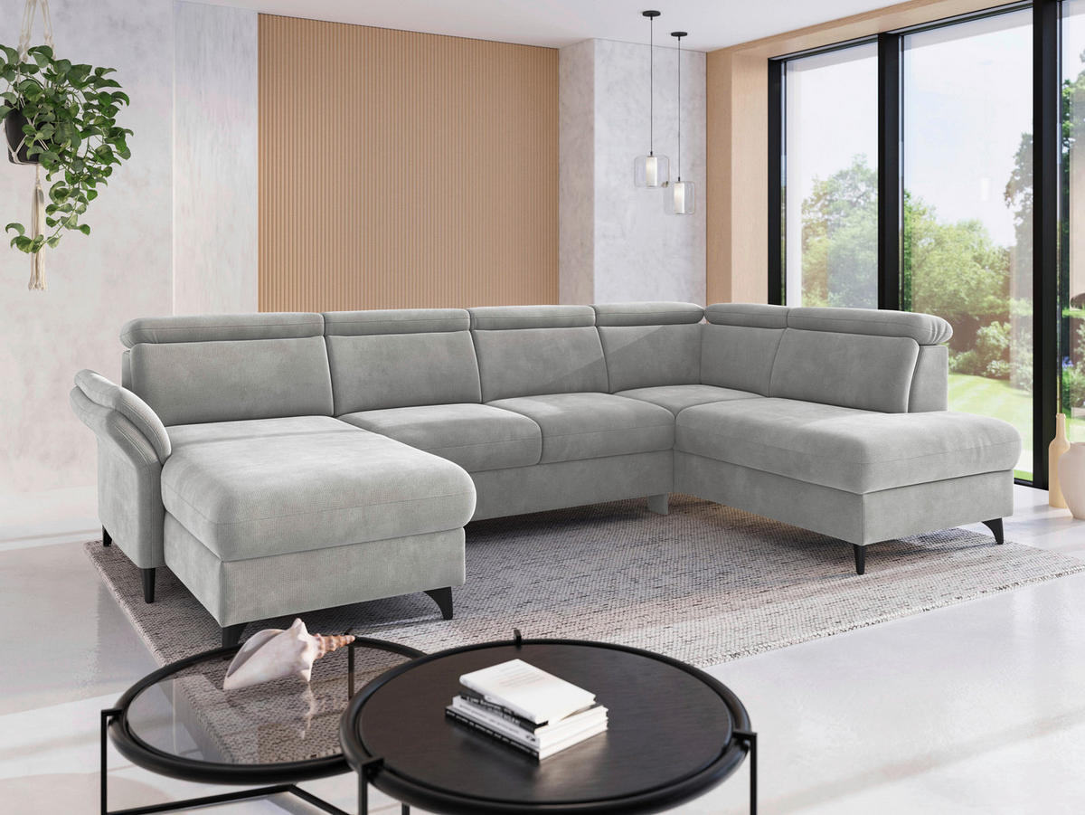 WOHNLANDSCHAFT GLENDALE E Silberfarben Flachgewebe  - Silberfarben/Schwarz, KONVENTIONELL, Textil/Metall (166/321/193cm) - Sit & More