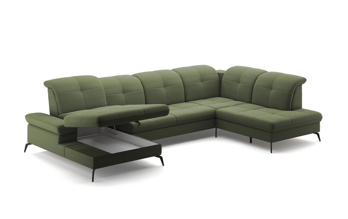 WOHNLANDSCHAFT in Flachgewebe Olivgrün  - Schwarz/Olivgrün, Konventionell, Textil/Metall (185/357/231cm) - Sit & More