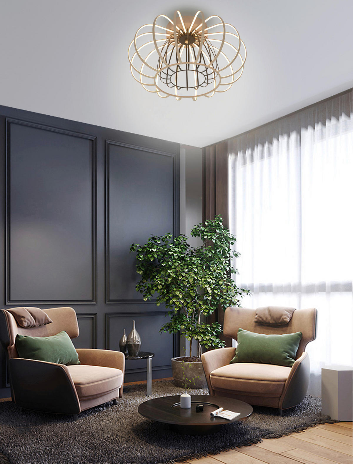 LED-DECKENLEUCHTE Salo 55/33 cm   - Sandfarben, Design, Kunststoff/Metall (55/33cm)