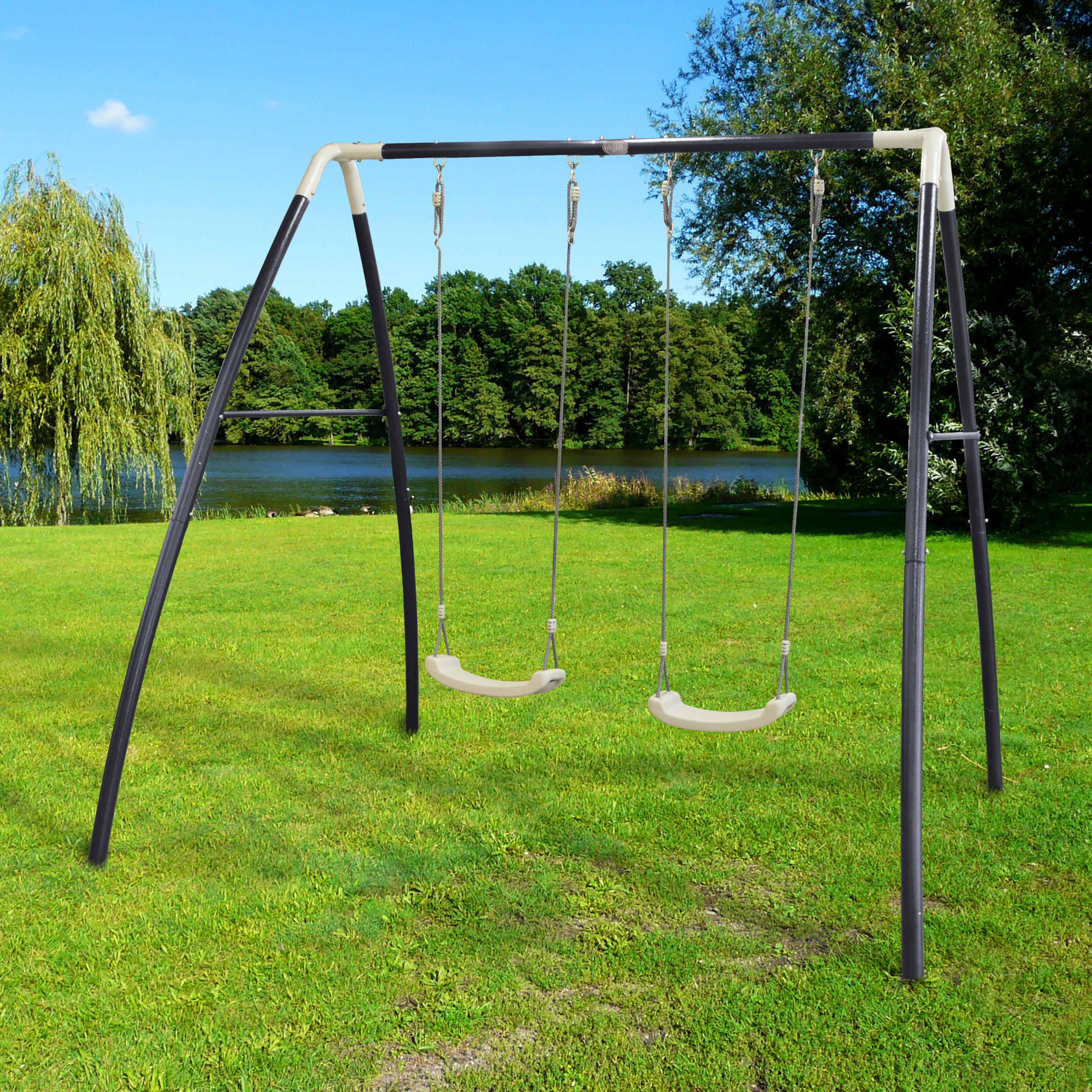 Schaukel Metal Double Swing Anthrazit, Weiß  - Anthrazit/Weiß, Basics, Kunststoff/Metall (210/217/210cm) - Ambia Garden