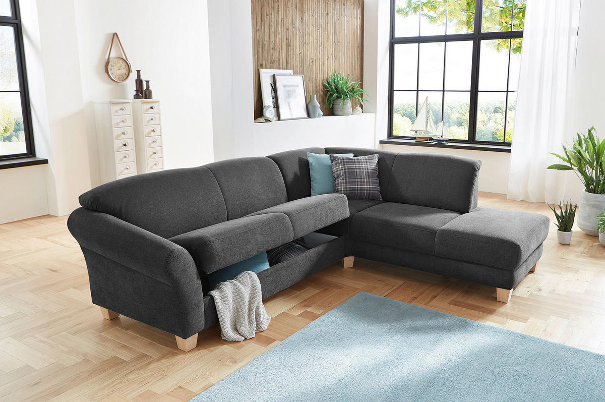 ECKSOFA in Flachgewebe Schwarz  - Schwarz/Naturfarben, Konventionell, Holz/Textil (257/212cm) - Sit & More