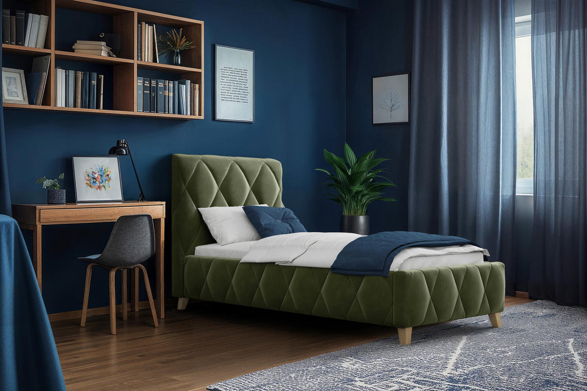 POLSTERBETT 80/200 cm, inkl. gepolstertes Kopfteil, Lattenrost, Bettkasten,  in Olivgrün  - Olivgrün, MODERN, Holz/Textil (80/200cm) - MID.YOU