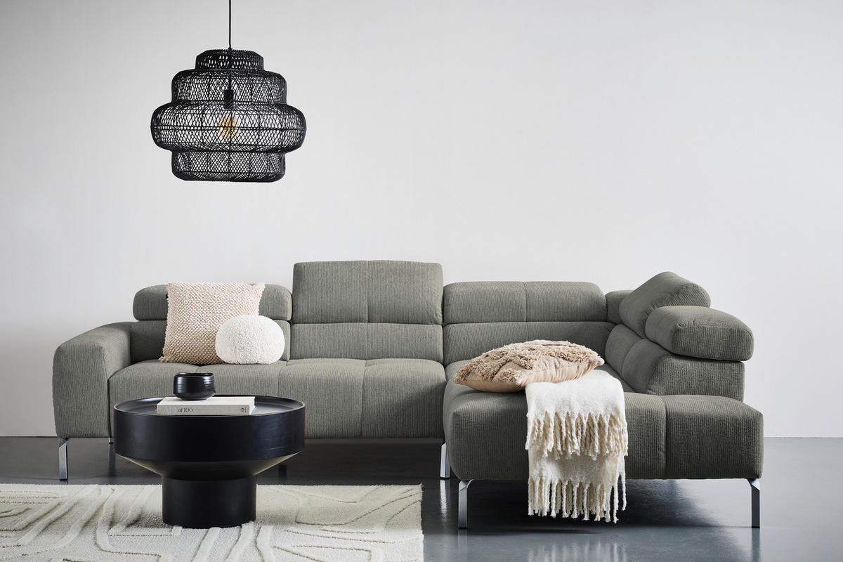 ECKSOFA Dunkelgrau Flachgewebe  - Chromfarben/Dunkelgrau, KONVENTIONELL, Textil/Metall (282/224cm) - Hom`in