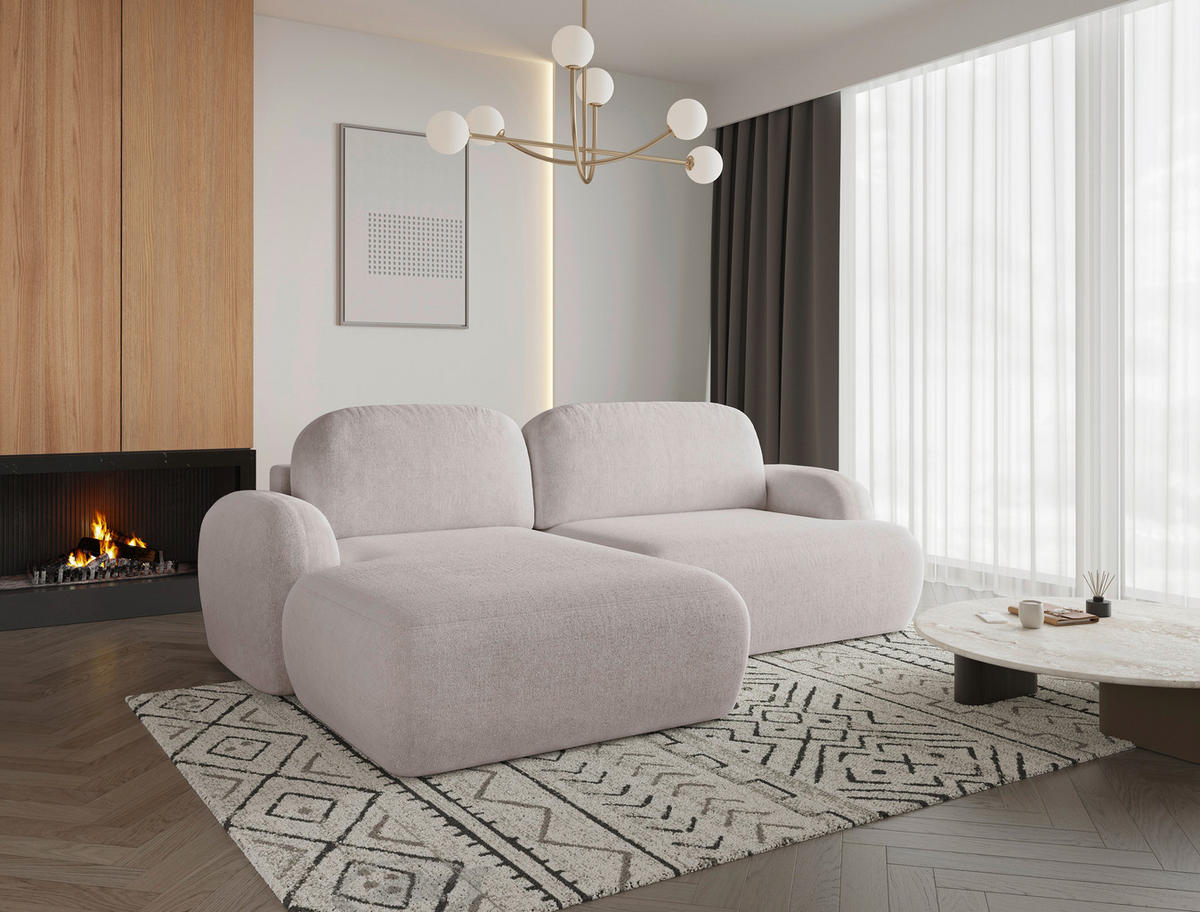 ECKSOFA Sevilla Plus in Bouclé Beige  275/175 cm  - Beige/Schwarz, Design, Kunststoff/Textil (275/175cm) - MID.YOU