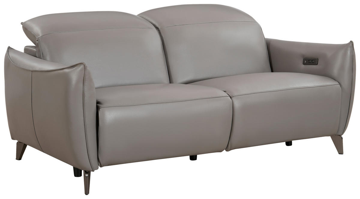2,5-SITZER Grau Echtleder  - Grau, Design, Leder/Metall (184/79-99/104cm) - Novel