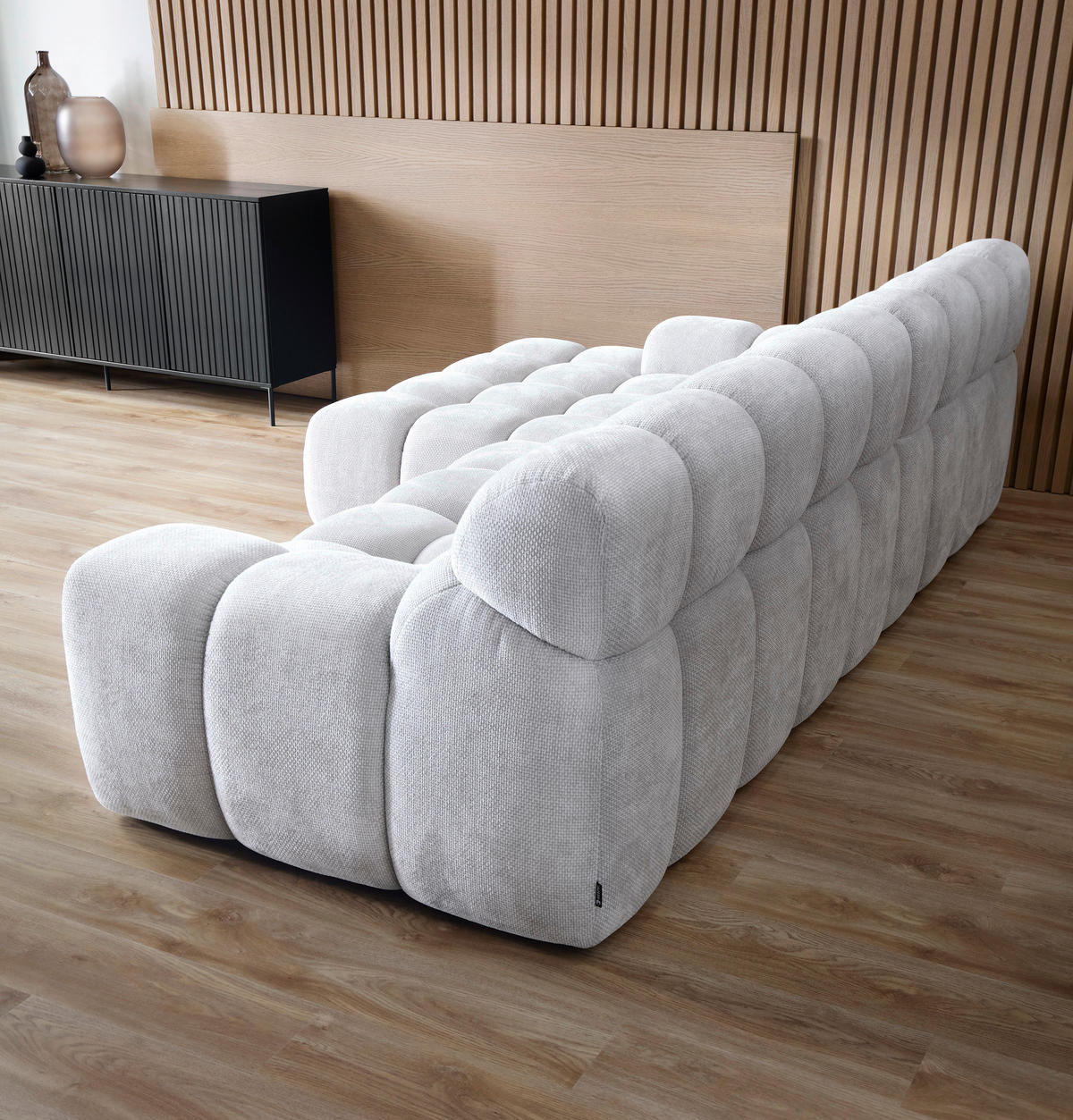 ECKSOFA in Webstoff Silberfarben  - Silberfarben/Schwarz, Modern, Kunststoff/Textil (180/297cm) - Welnova