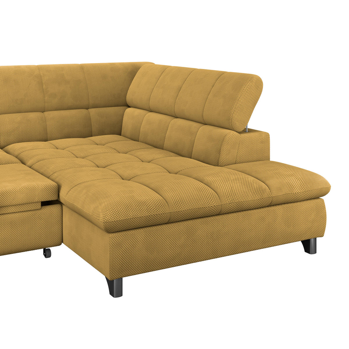ECKSOFA Senfgelb Chenille  - Chromfarben/Senfgelb, KONVENTIONELL, Textil/Metall (312/234cm) - Livetastic