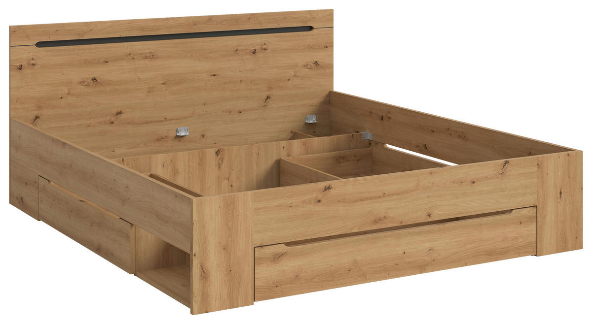 BETT 180/200 cm,  in Grau, Eiche Artisan, Bettschubladen,  - Eiche Artisan/Grau, MODERN (180/200cm) - MID.YOU