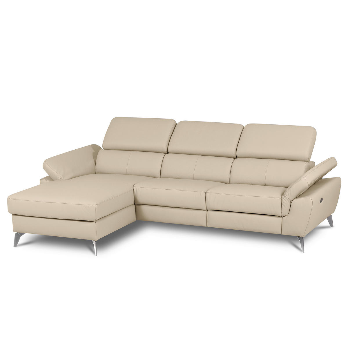 ECKSOFA Grau Echtleder Lederlook Rücken echt, Armteilverstellung, Relaxfunktion, Kopfteilverstellung  - Chromfarben/Grau, Design, Leder/Textil (179/252cm) - Livetastic
