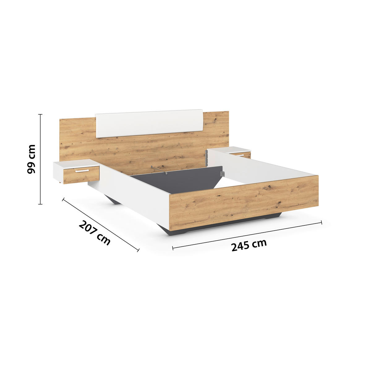 BETTANLAGE 160/200 cm  in Weiß, Eiche Artisan  - Weiß/Eiche Artisan, MODERN, Holzwerkstoff (160/200cm) - Rauch Möbel