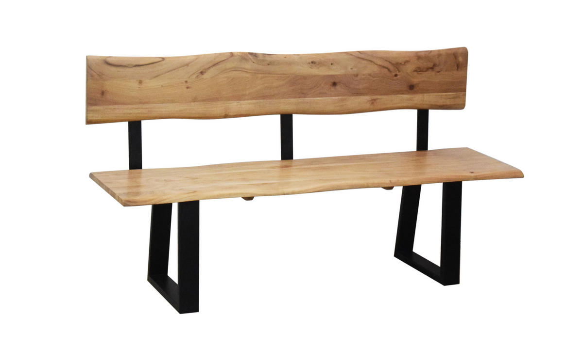 SITZBANK in Holz, Metall Schwarz, Akaziefarben  - Schwarz/Akaziefarben, Natur, Holz/Metall (180/85/50cm) - Livetastic