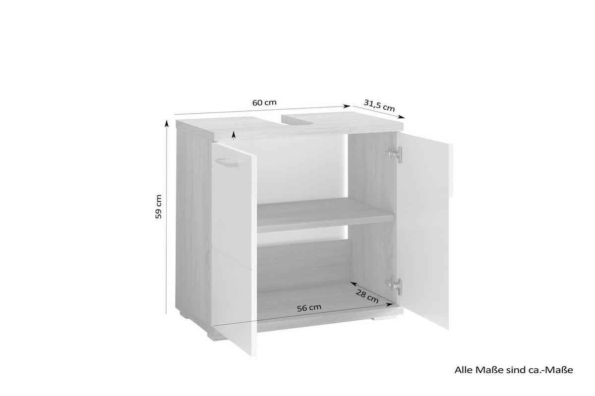 WASCHBECKENUNTERSCHRANK 60/59/31,5 cm  - Chromfarben/Weiß Hochglanz, MODERN, Holzwerkstoff/Kunststoff (60/59/31,5cm) - MID.YOU
