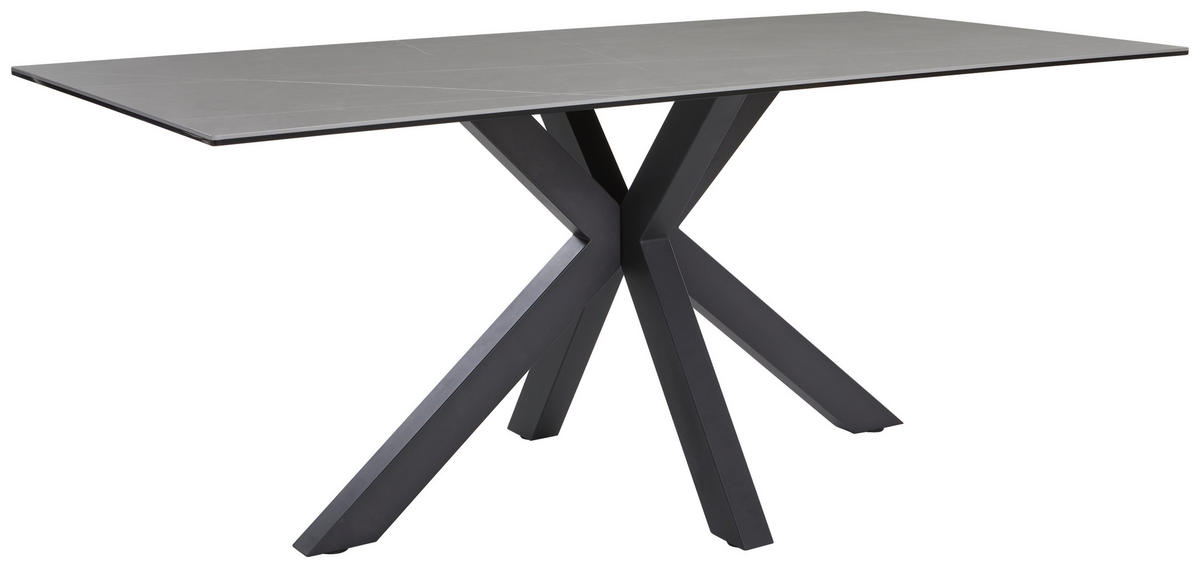 ESSTISCH in Metall, Glas, Keramik 180/90/76 cm  - Schwarz/Grau, Design, Glas/Keramik (180/90/76cm) - Novel